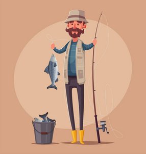 钓鱼竿渔夫.卡通矢量插画照片