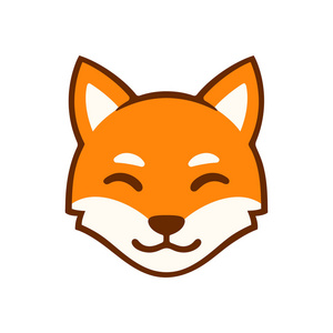 可爱的卡通笑脸狐狸标志. 程式化的红色狐狸头矢量插图.照片