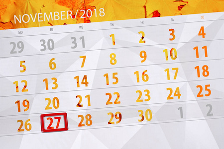 日历规划器月份, 截止日期 2018 11月, 27, 星期二