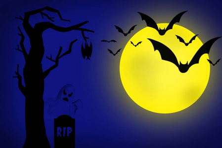万圣节之夜有蝙蝠和月亮