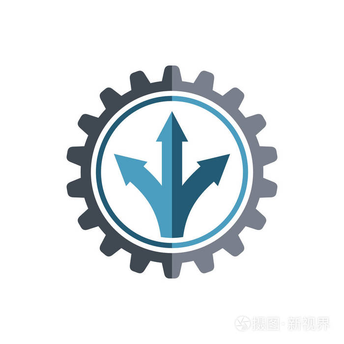 齿轮标志模板齿轮内部方向相反的发散箭头矢量图