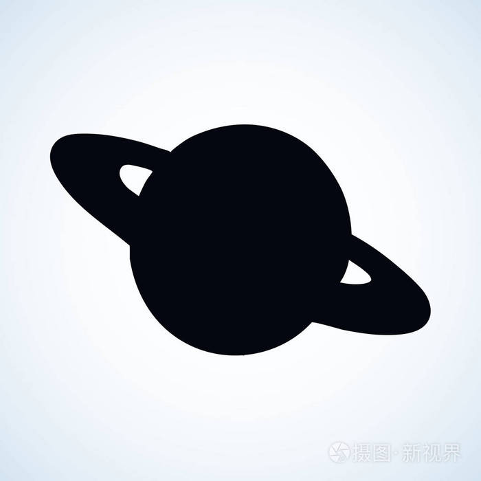 球状巨人双气体球体形状在白色的天空背景。 概述SCI FIUI研究Cosmo概念。 简单的线条，黑色墨水，手绘标志，徽标素描，复