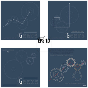 一套在灰色背景上的齿轮插图。 信息矢量模板。 4位在1位