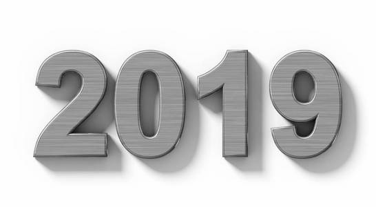 2019年金属三维数字与阴影隔离在白色正射器上照片