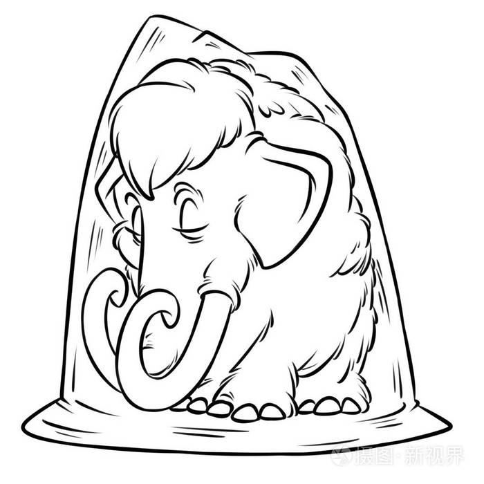 长毛象冻土冰河时代卡通插图孤立图像着色页
