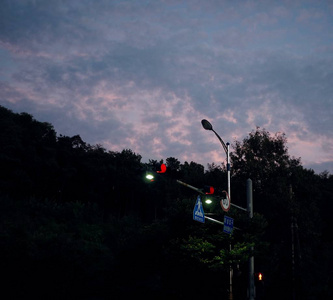 韩国路灯在黄昏