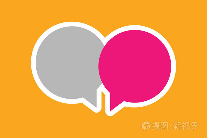 空间现代抽象背景几何元素两个空白圆形语音气泡重叠贴纸样式在纯色