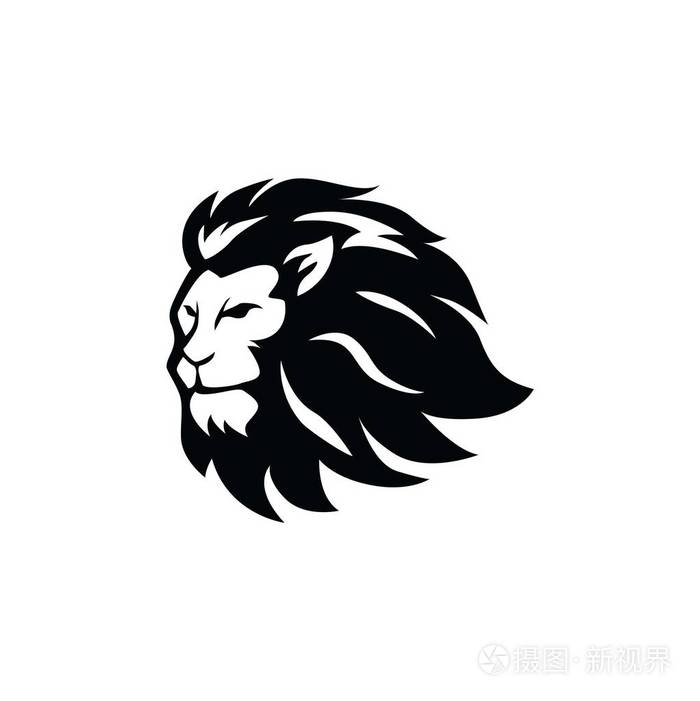 愤怒咆哮黑白狮头矢量标志设计插图模板