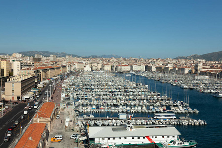 法国南部马赛码头Vieux港口景观
