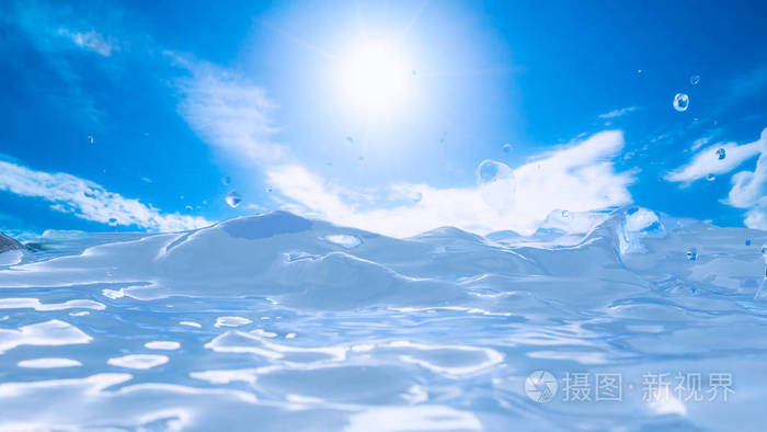 水阳光和蓝天背景3d渲染