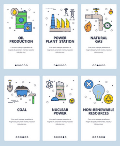 矢量网站线性艺术载入屏幕模板。能源和发电厂。核电煤气和煤炭发电站。网站和移动应用开发的菜单横幅。现代设计公寓