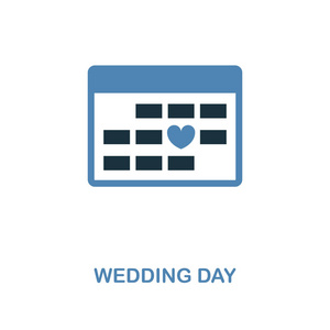 婚礼日图标在两种颜色的设计。简单的元素插图。婚礼日创意图标从蜜月收藏。用于网页设计应用程序软件和打印