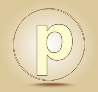 字母 P 小写, 圆形金色图标在浅金色渐变背景。社交媒体图标。向量例证