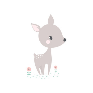可爱的节日卡，卡通鹿横幅，有趣的动物背景与可爱的鹿白色。