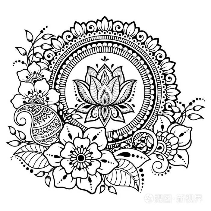 圆形图案以曼陀罗的形式,莲花为指甲花纹饰.