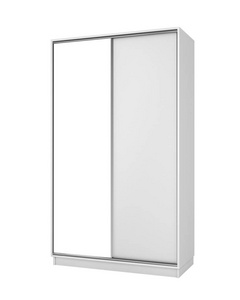 白色封闭式壁橱，有一面大镜子。 三维插图