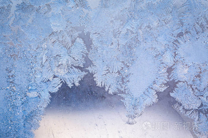 冰冻窗户上的冬天冰纹. 插入文本的纹理背景. 新年主题. 冬天. 冷.