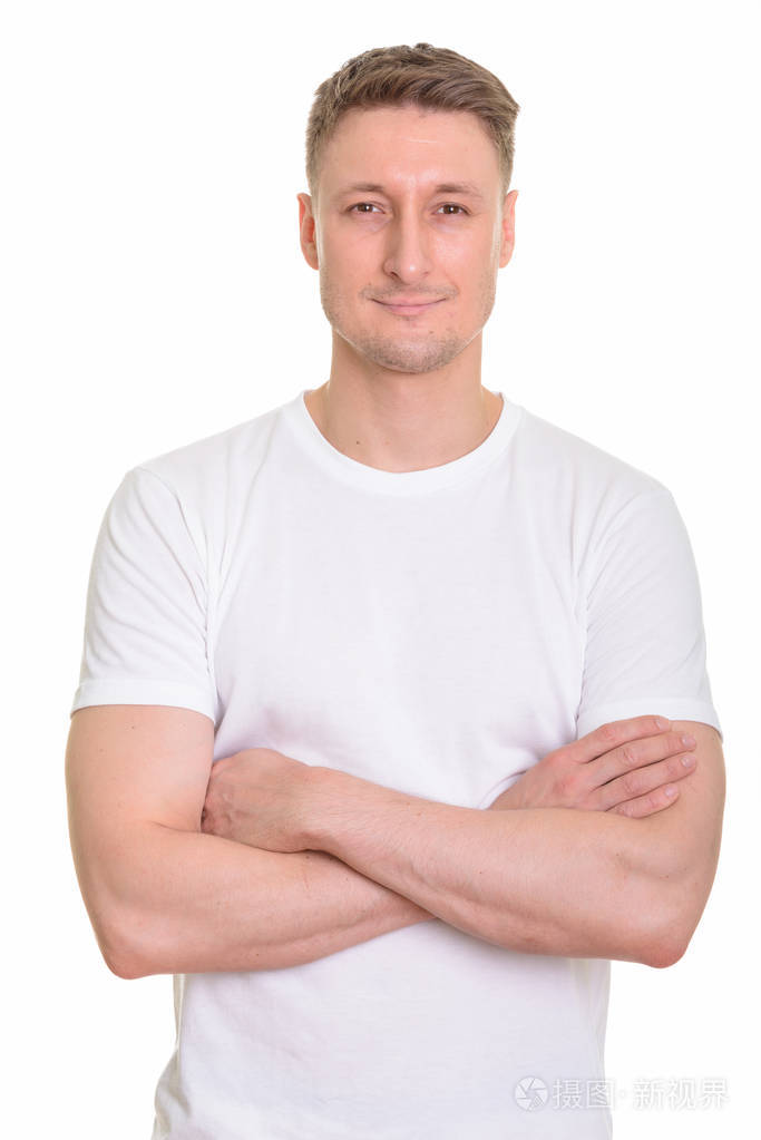 英俊的白种人男子孤立的白色背景