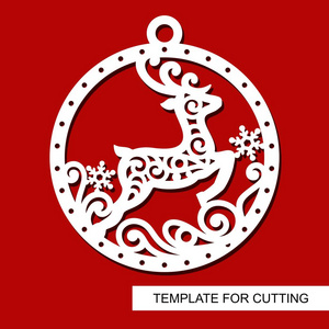 圣诞装饰花边鹿剪影在一个带有雪花的球.