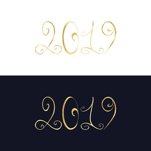 豪华设计. 两个黄金数字的集合. 2019年新年快乐的概念照片