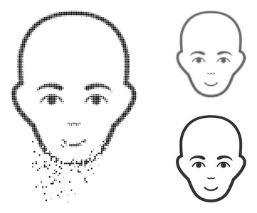崩解像素半色调秃头图标与脸