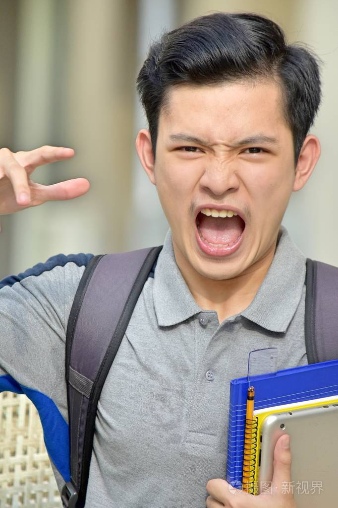 不同的男孩学生和愤怒与笔记本