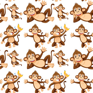 猴子在无缝图案插图