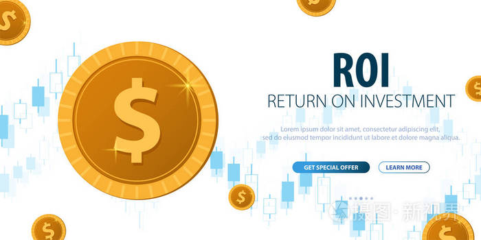 投资回报率投资回报率市场和金融投交易硬币和蜡烛棒图上的背景