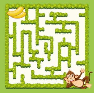 猴子迷宫拼图游戏模板插图