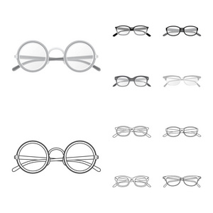 眼镜和框架符号的孤立对象。眼镜的收集和辅助股票向量例证