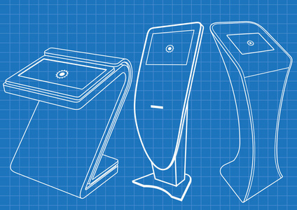 一整套的促销互动信息亭 广告显示，终端站，触摸屏显示的蓝图。小样模板