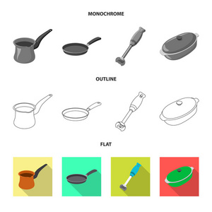 厨房和厨师标志的孤立对象。一套厨房和家电矢量图标的股票