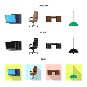 家具和工作图标的矢量设计。收藏家具和家庭矢量图标股票