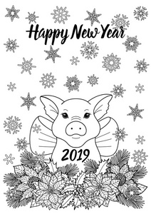 新年快乐2019贺卡与猪