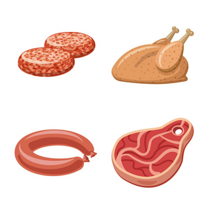 肉和火腿符号的孤立对象。收集肉类和烹饪矢量图标的股票
