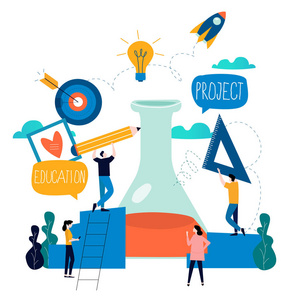 研究,教育,科学实验室项目,科学实验,测试,化学研究平面矢量插图设计