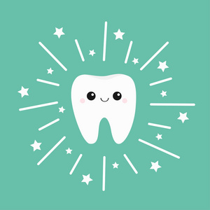 牙图标笑脸.闪亮效果明星.可爱的卡通人物.圆线圈.口腔牙齿卫生.美白.
