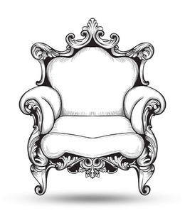 巴洛克式扶手椅向量。法国奢华丰富的复杂结构。维多利亚皇家风格装饰与豪华装饰品
