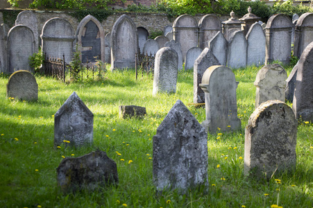 捷克共和国赫曼努夫麦斯泰克的一组保存完好的犹太坟墓,位于绿草中
