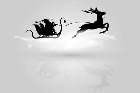 圣诞老人与驯鹿一起在雪橇上飞翔
