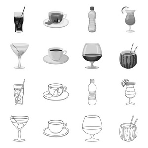 饮料和酒吧图标的矢量插图。集合饮料和党向量图标为股票
