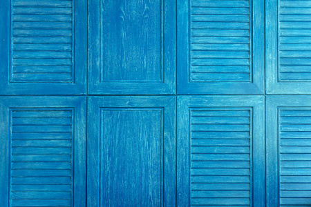 蓝色木制复古窗户的纹理。