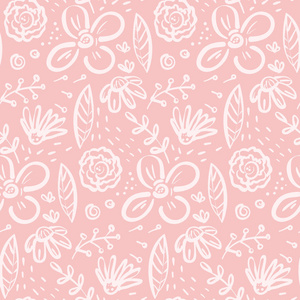 有趣的粉红色涂鸦图案与大花卉元素