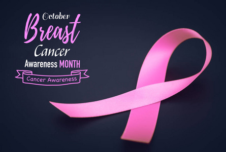 粉红色丝带黑色背景支持乳腺癌宣传月活动。