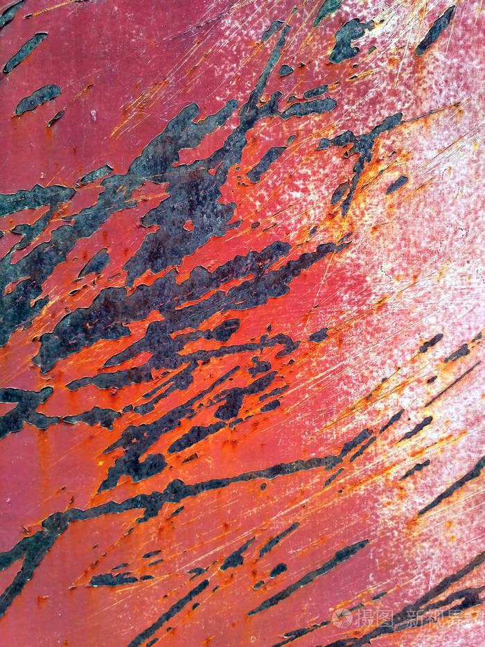 旧红色油漆金属表面生锈划痕