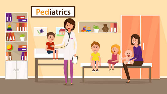 儿科向量儿科医生检查.向量例证照片