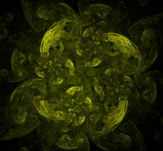 黄绿色抽象分形图案背景。 幻想分形纹理。 数字艺术。 三维渲染。 计算机生成的图像
