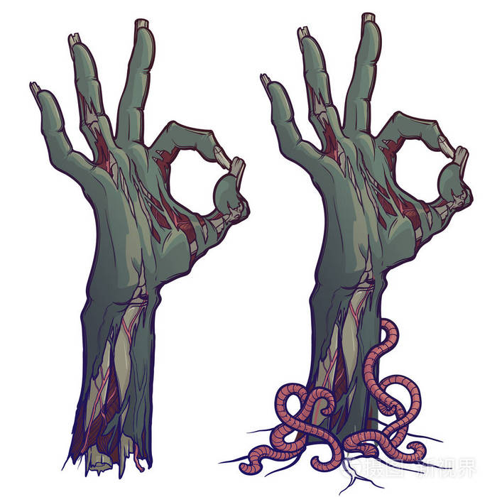 逼真的描述腐烂的闪光与衣衫褴褛的皮肤, 突出的骨头和开裂的钉子.