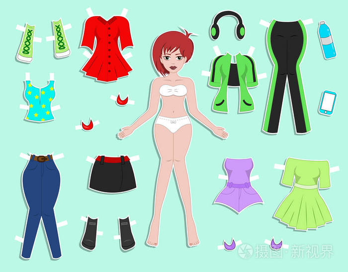 矢量插图纸娃娃永美丽的女孩与衣服. 主体模板