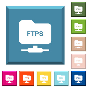 ftp超过SSL白色图标的边缘方形按钮在各种时尚的颜色